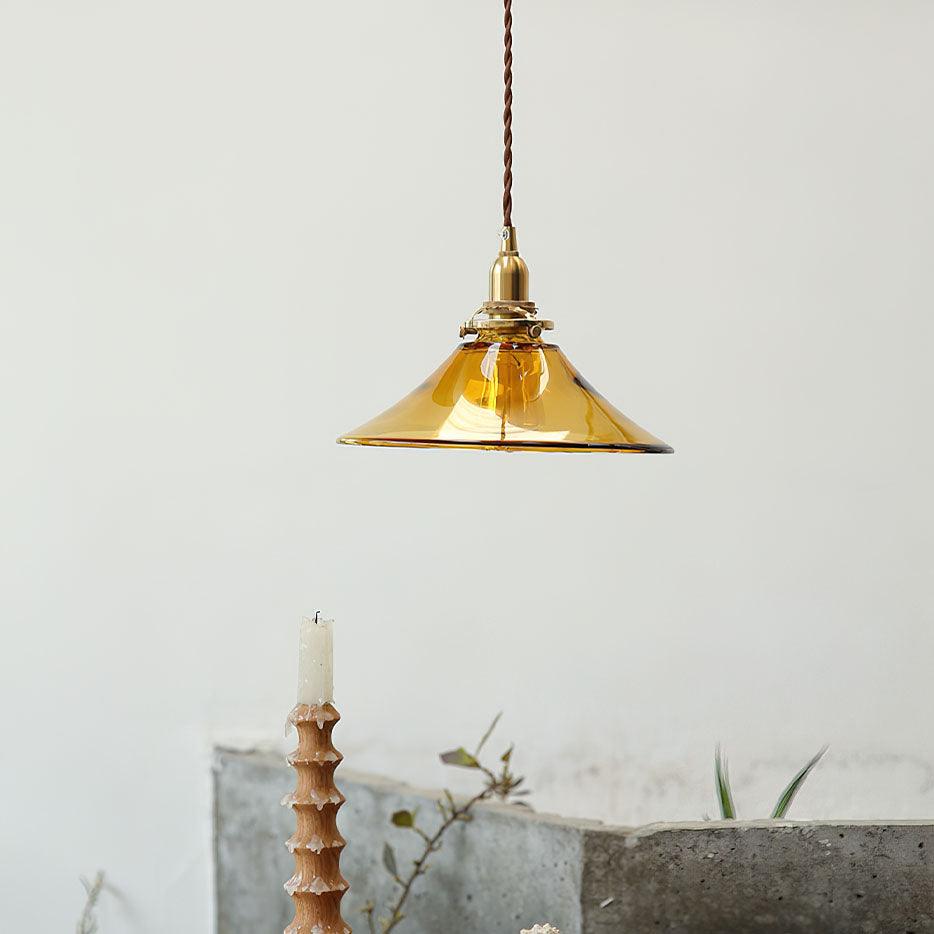 Solara Pendelleuchte Bernstein Glas Messing Esszimmer-Letslighting