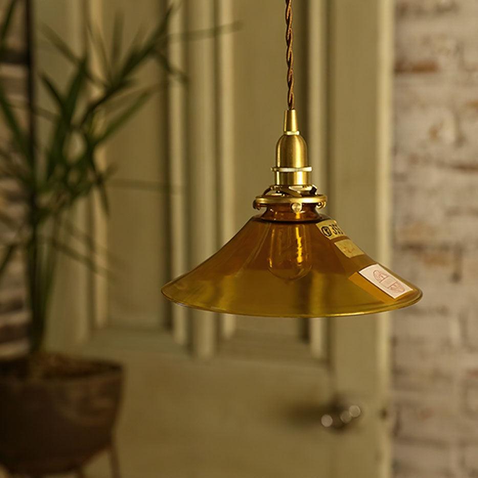 Solara Pendelleuchte Bernstein Glas Messing Esszimmer-Letslighting
