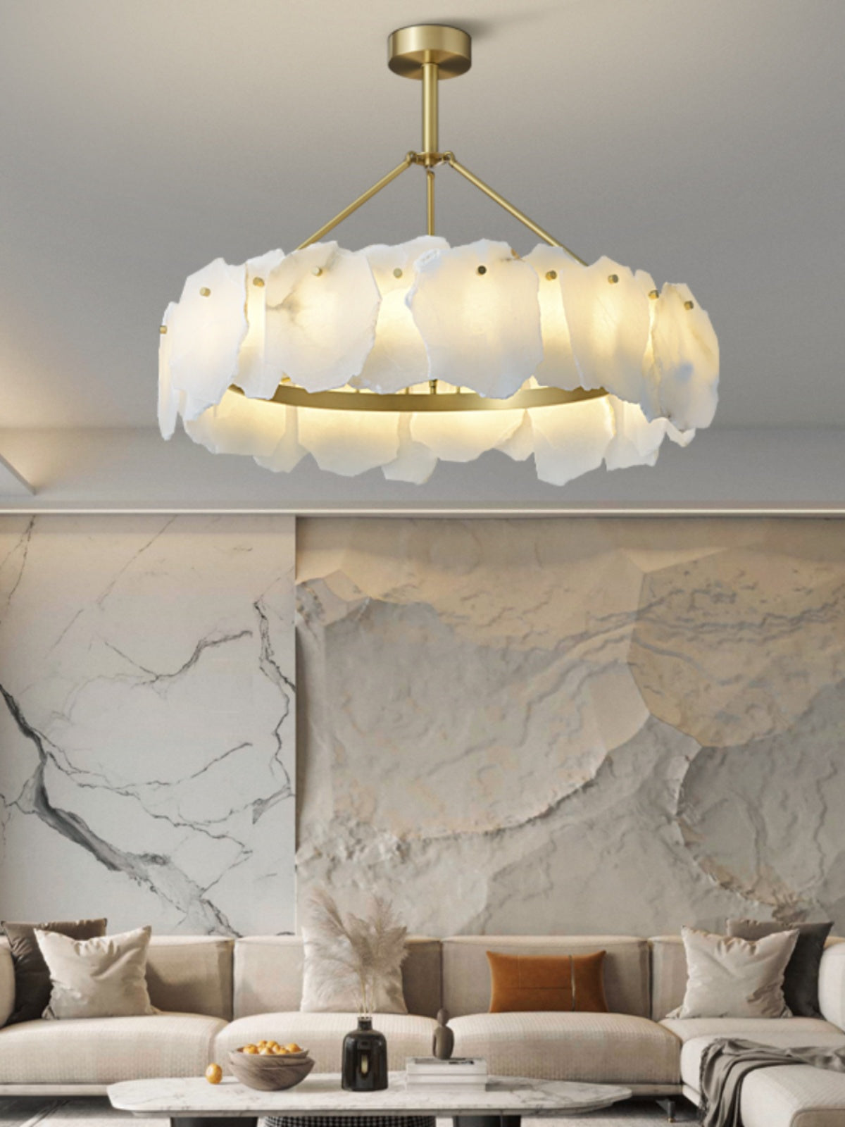 Cryon Postmodern Luxury Brass Alabaster Chandelier - Letslighting