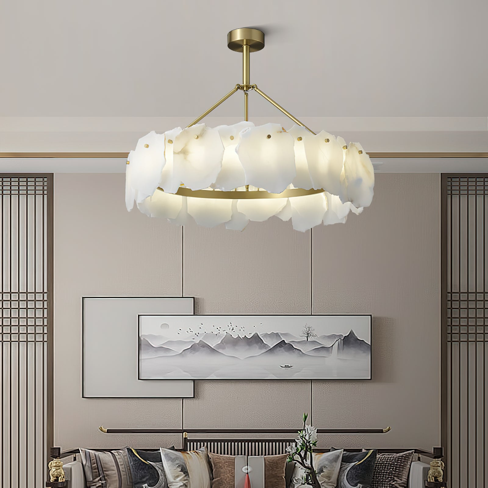 Cryon Postmodern Luxury Brass Alabaster Chandelier - Letslighting