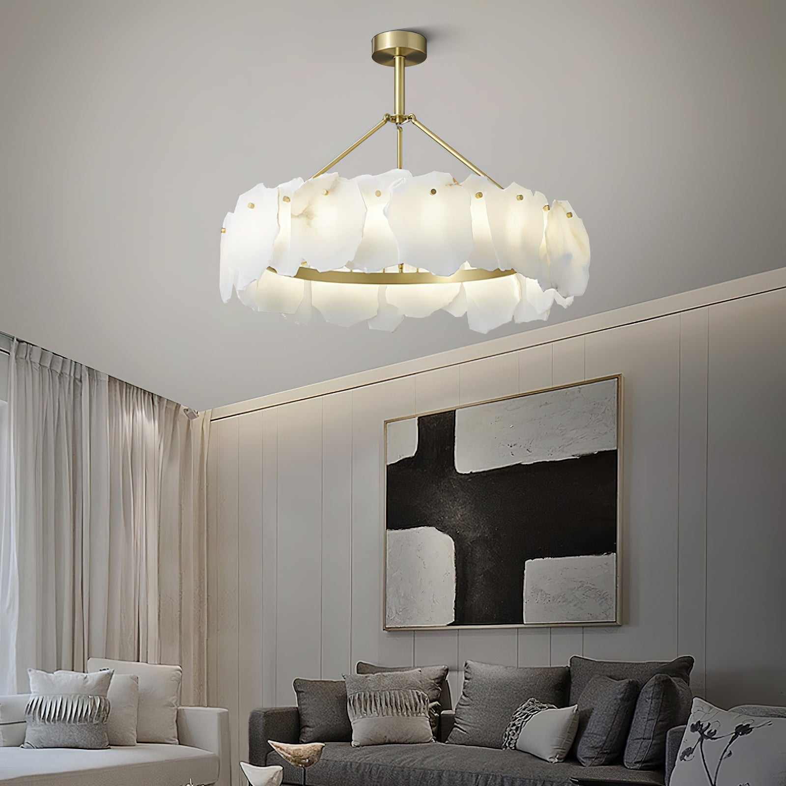 Cryon Postmodern Luxury Brass Alabaster Chandelier - Letslighting