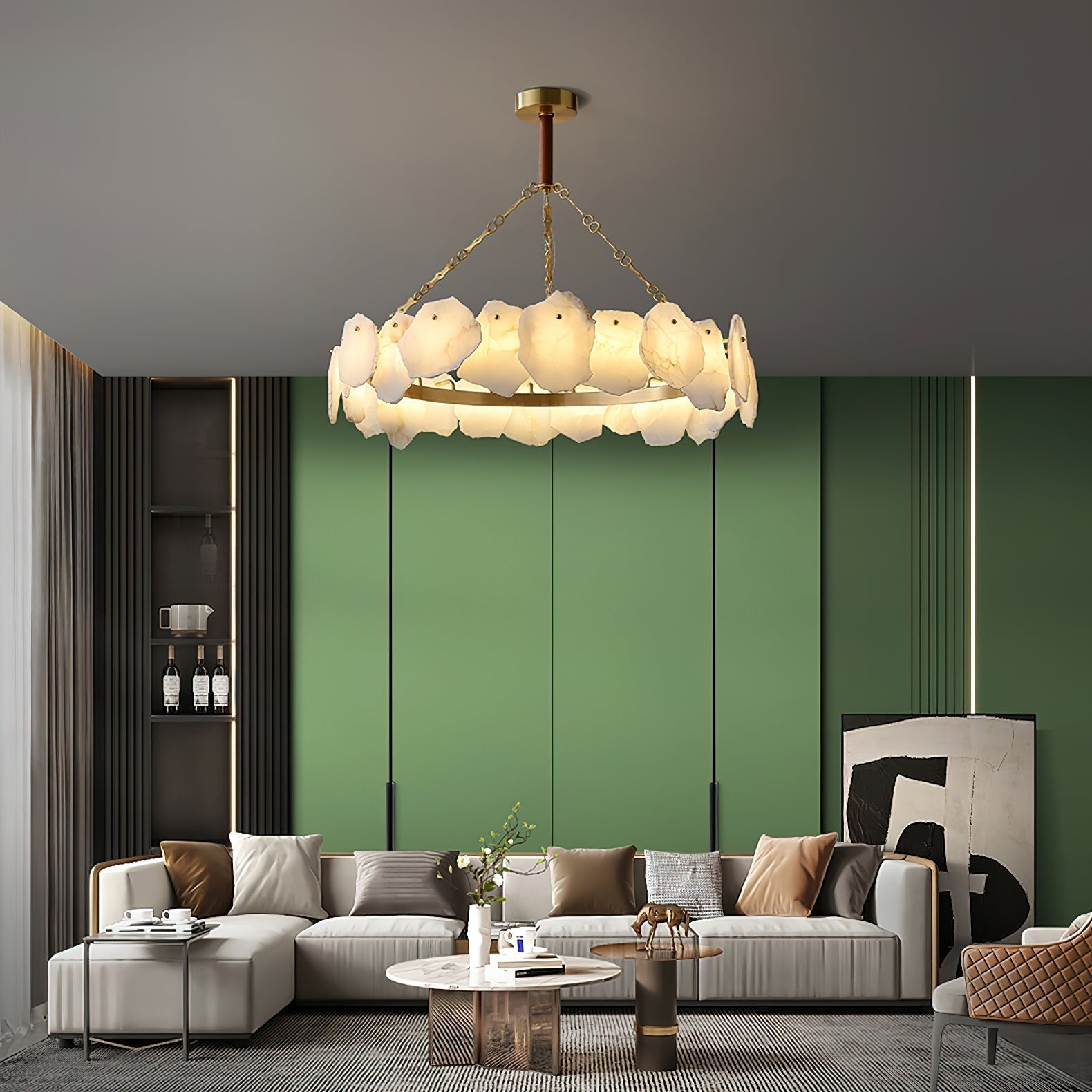 Alora Postmodern Luxury Round Brass Marble Chandelier - Letslighting