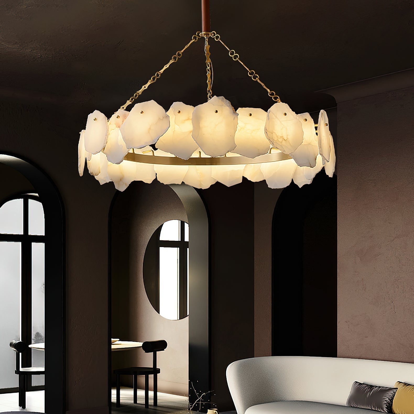 Alora Postmodern Luxury Round Brass Marble Chandelier - Letslighting
