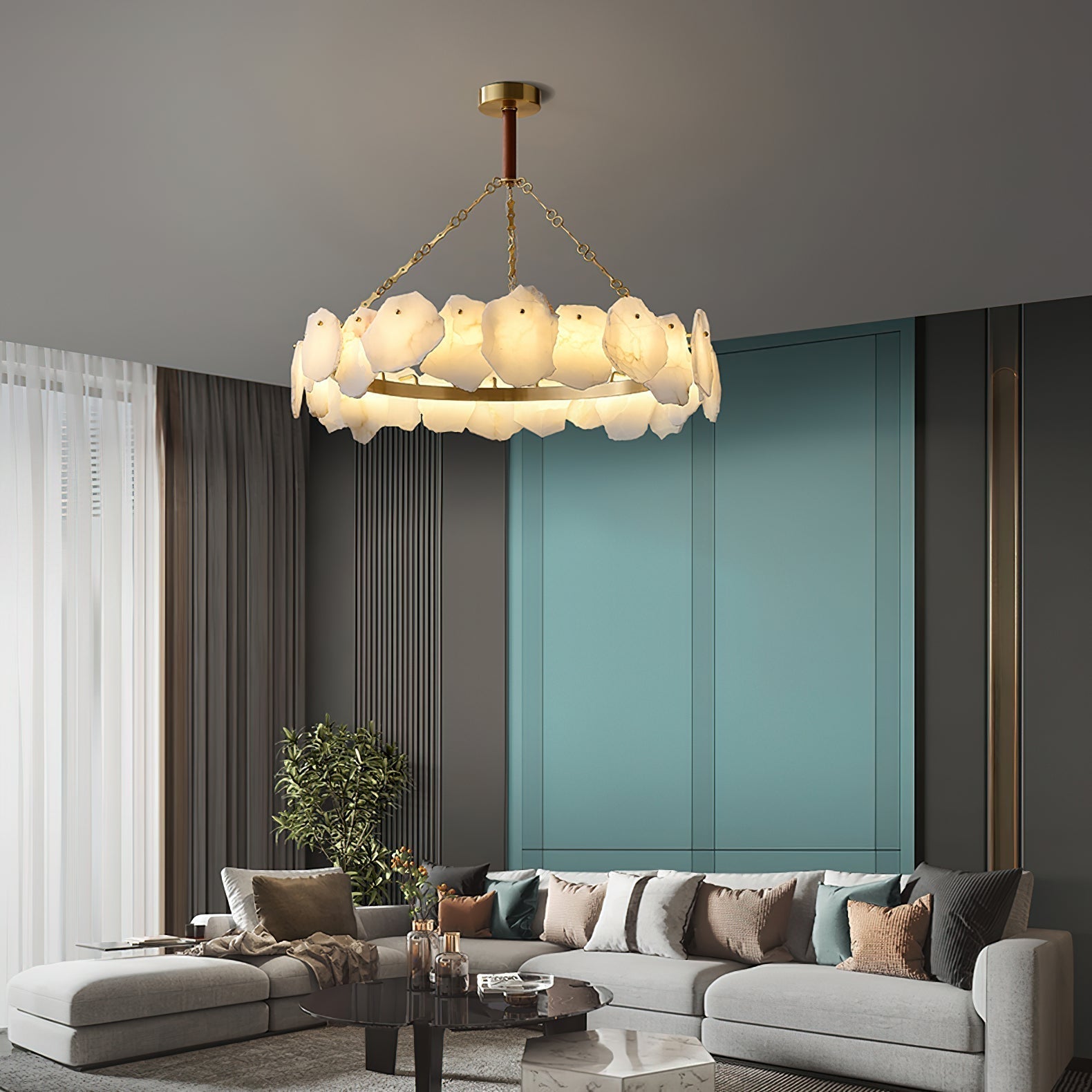 Alora Postmodern Luxury Round Brass Marble Chandelier - Letslighting