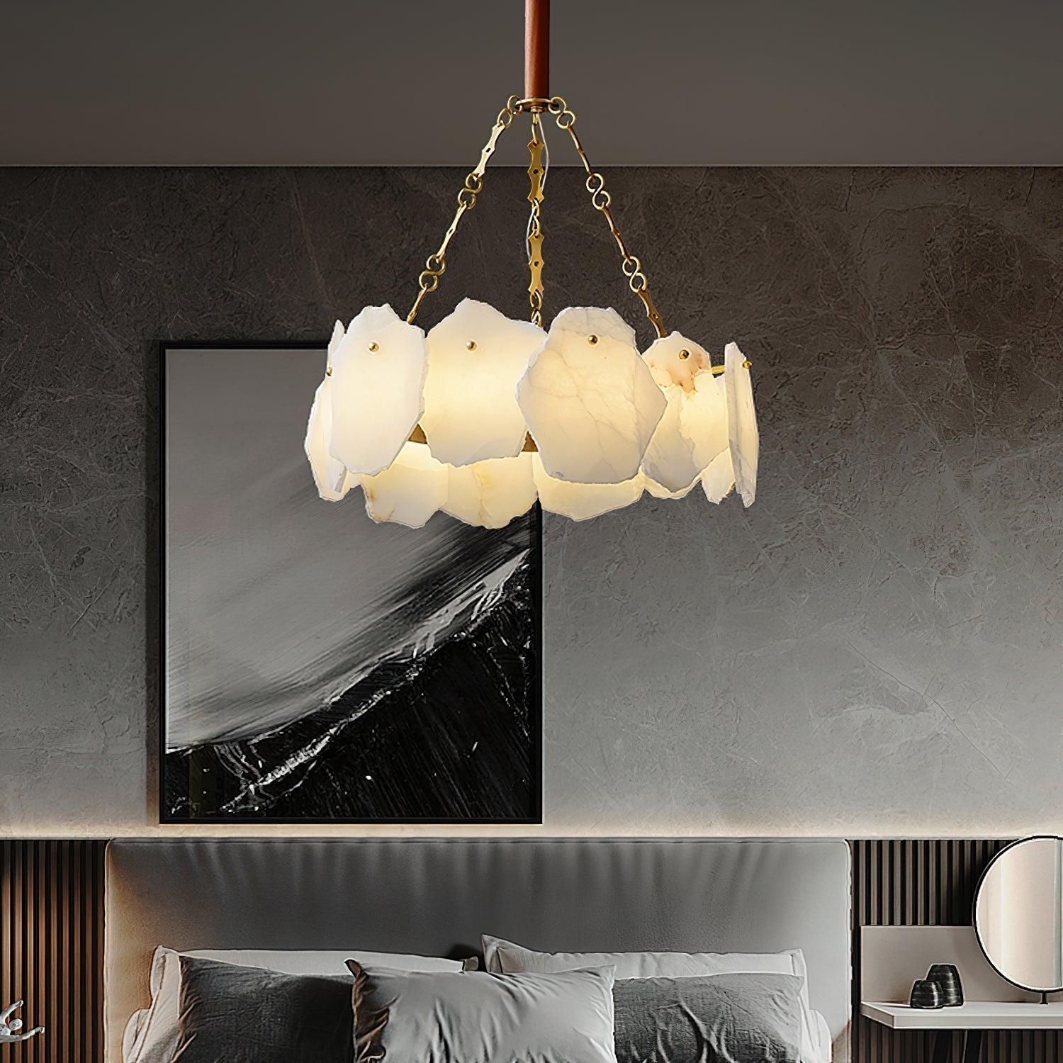 Alora Postmodern Luxury Round Brass Marble Chandelier - Letslighting