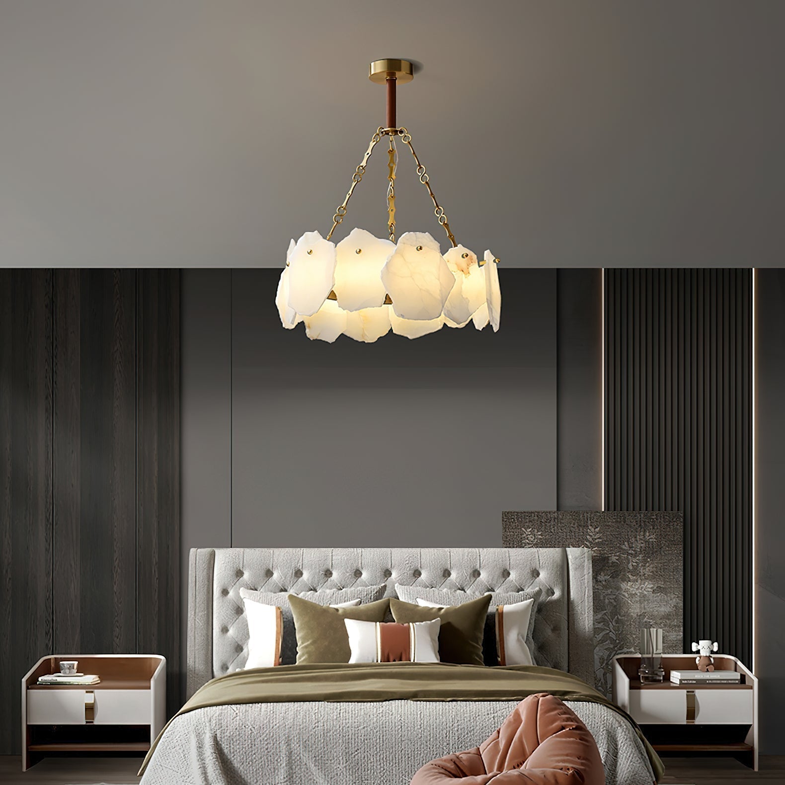 Alora Postmodern Luxury Round Brass Marble Chandelier - Letslighting