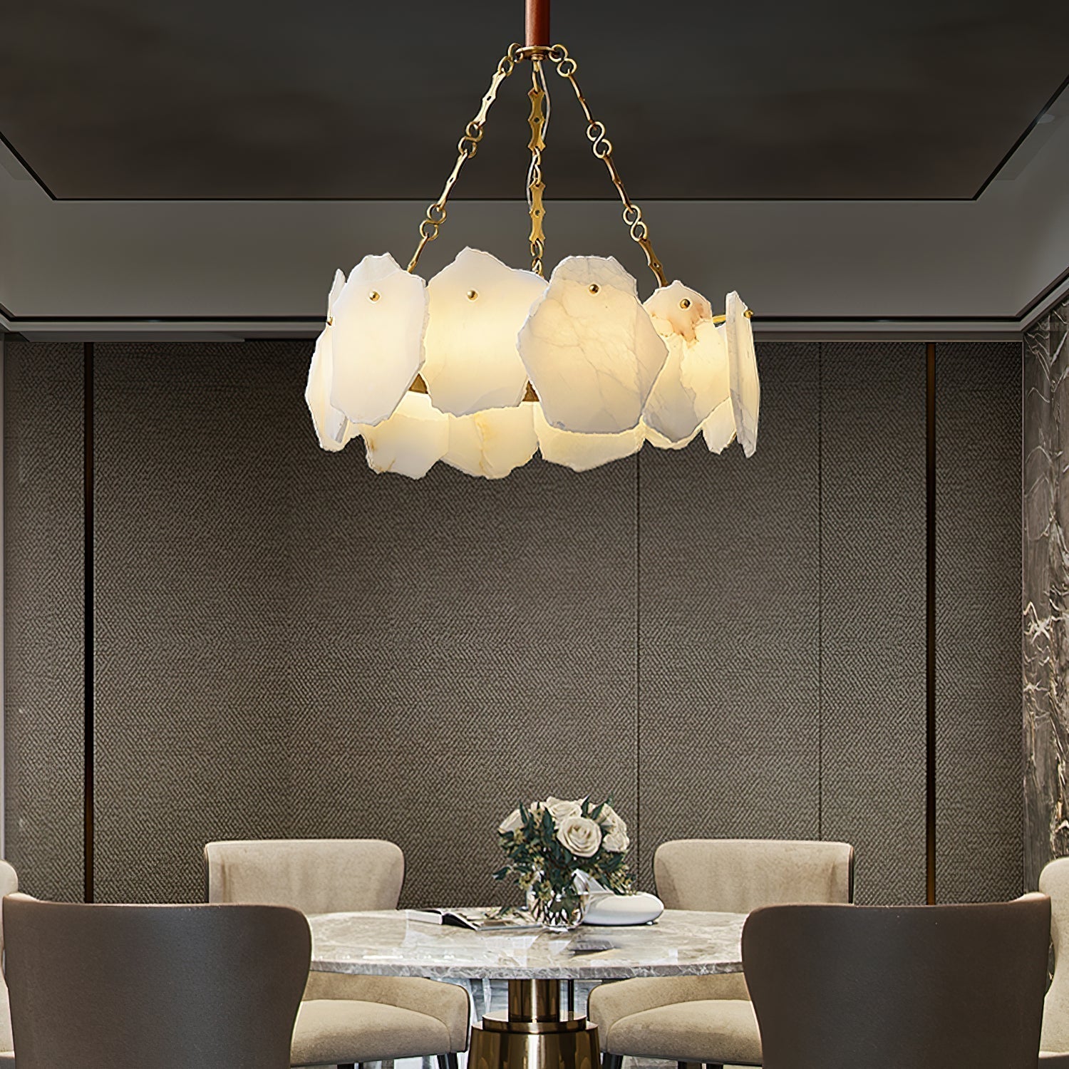 Alora Postmodern Luxury Round Brass Marble Chandelier - Letslighting