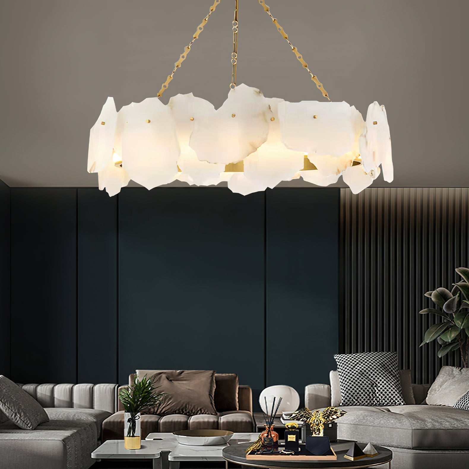 Alora Postmodern Luxury Round Brass Marble Chandelier - Letslighting