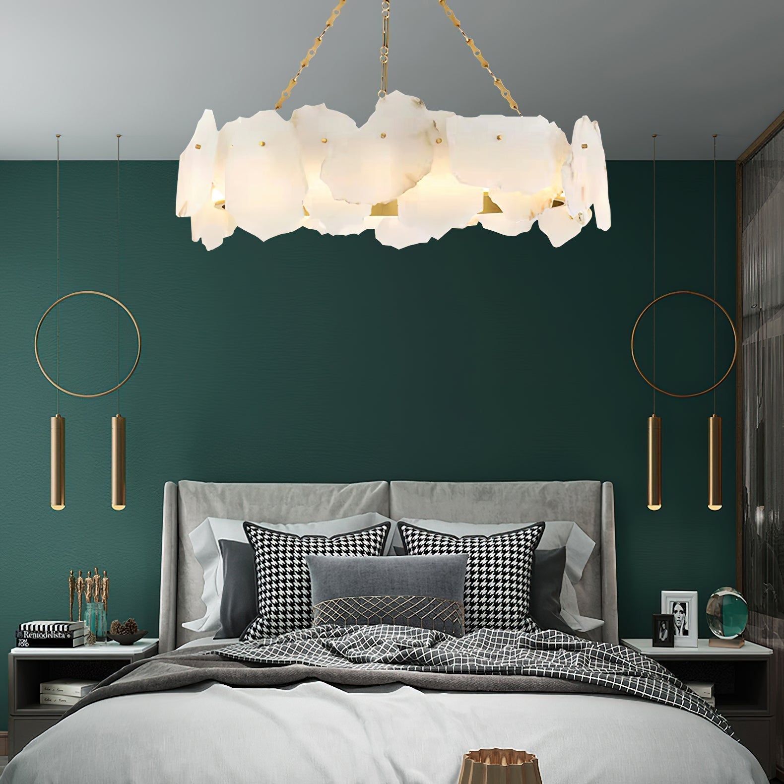 Alora Postmodern Luxury Round Brass Marble Chandelier - Letslighting