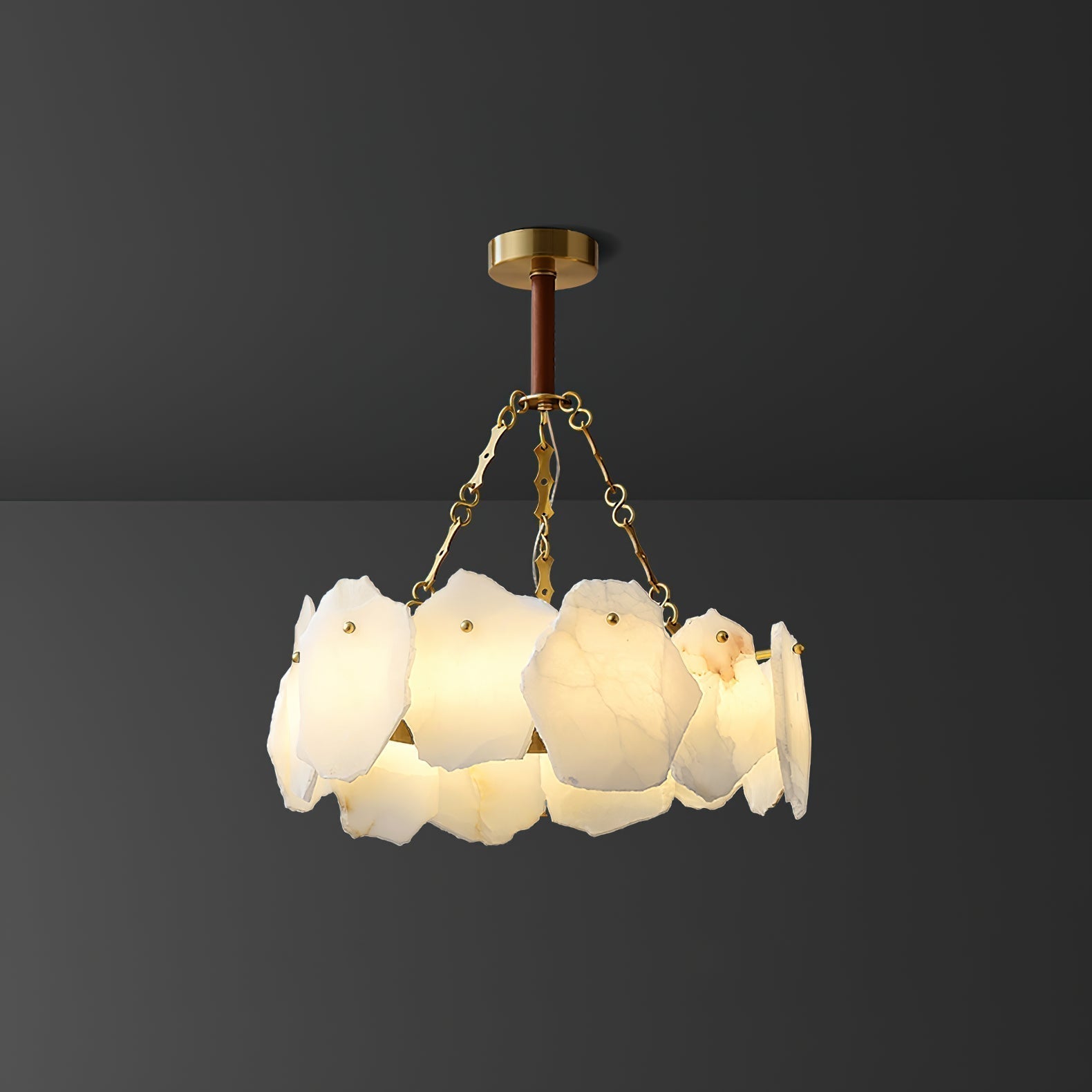 Alora Postmodern Luxury Round Brass Marble Chandelier - Letslighting