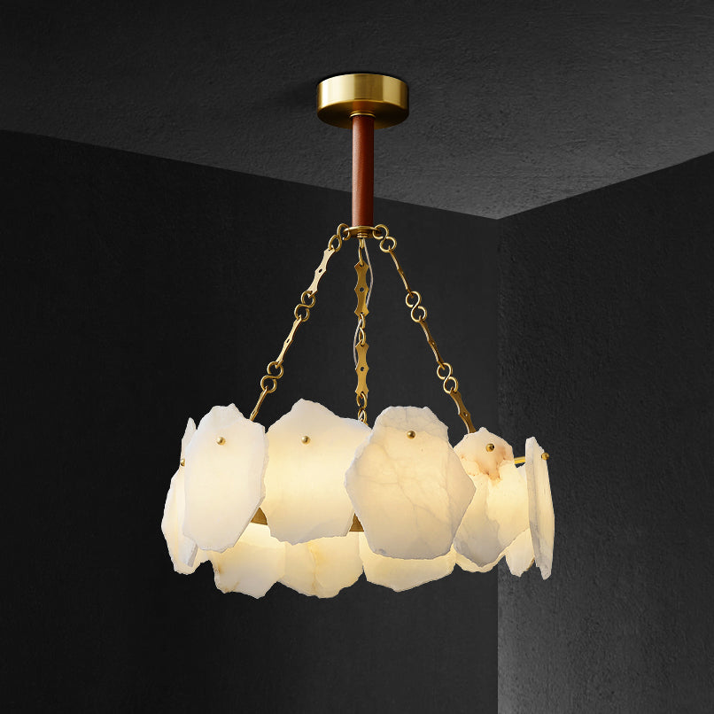 Alora Postmodern Luxury Round Brass Marble Chandelier - Letslighting