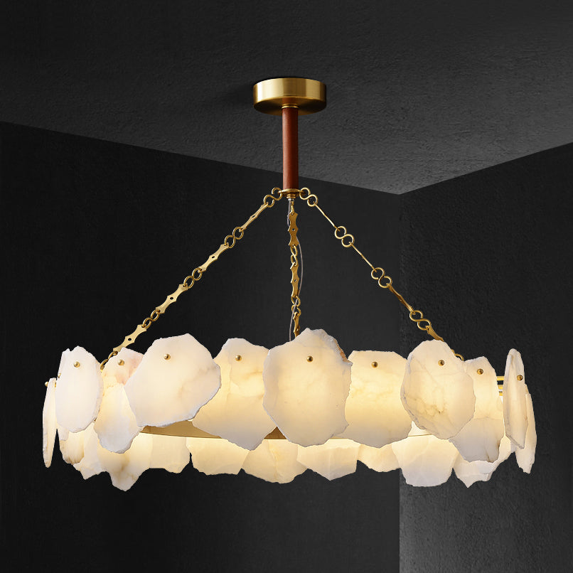 Alora Postmodern Luxury Round Brass Marble Chandelier - Letslighting