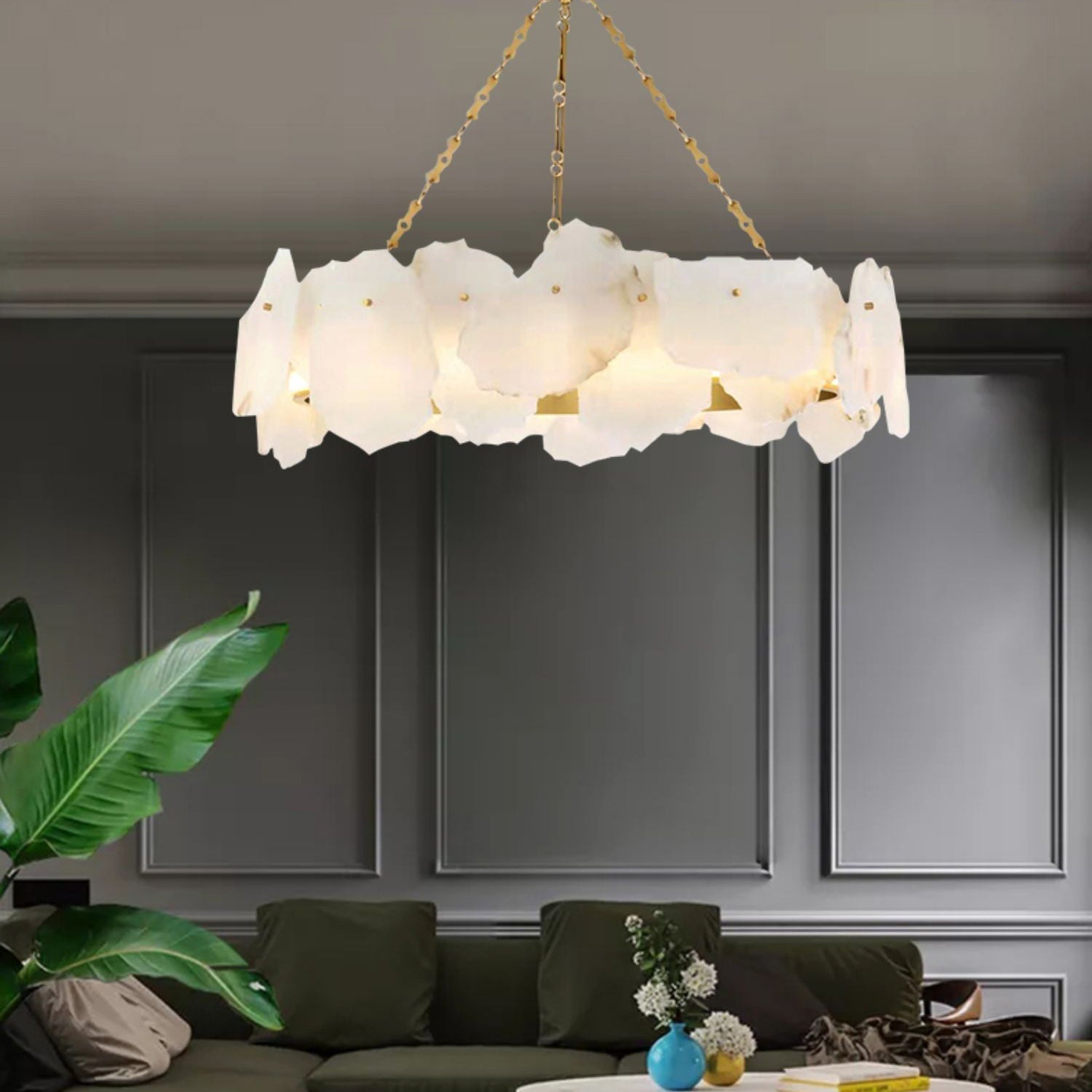 Alora Postmodern Luxury Round Brass Marble Chandelier - Letslighting