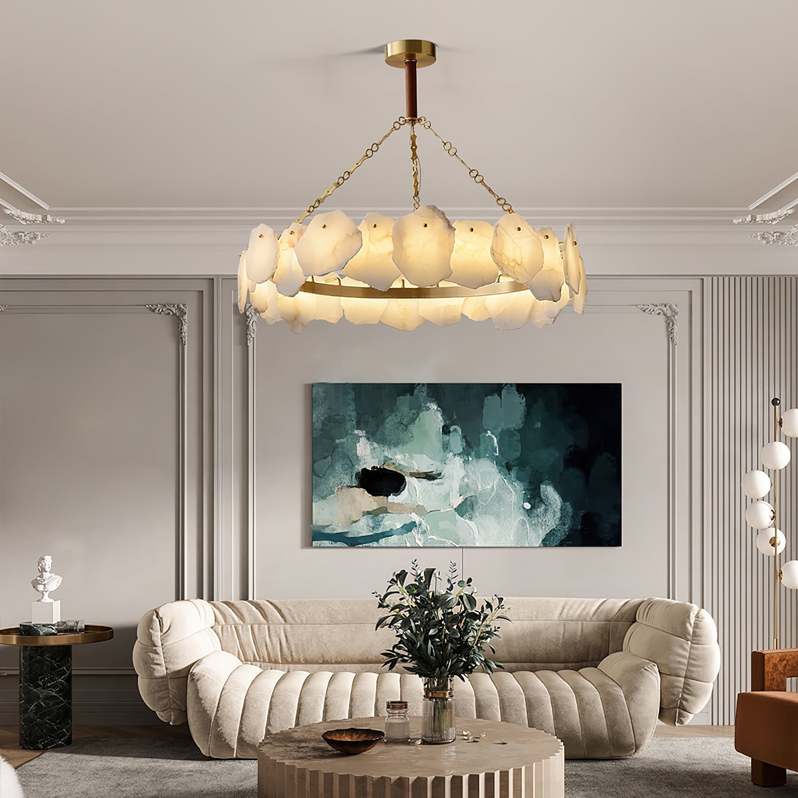 Alora Postmodern Luxury Round Brass Marble Chandelier - Letslighting