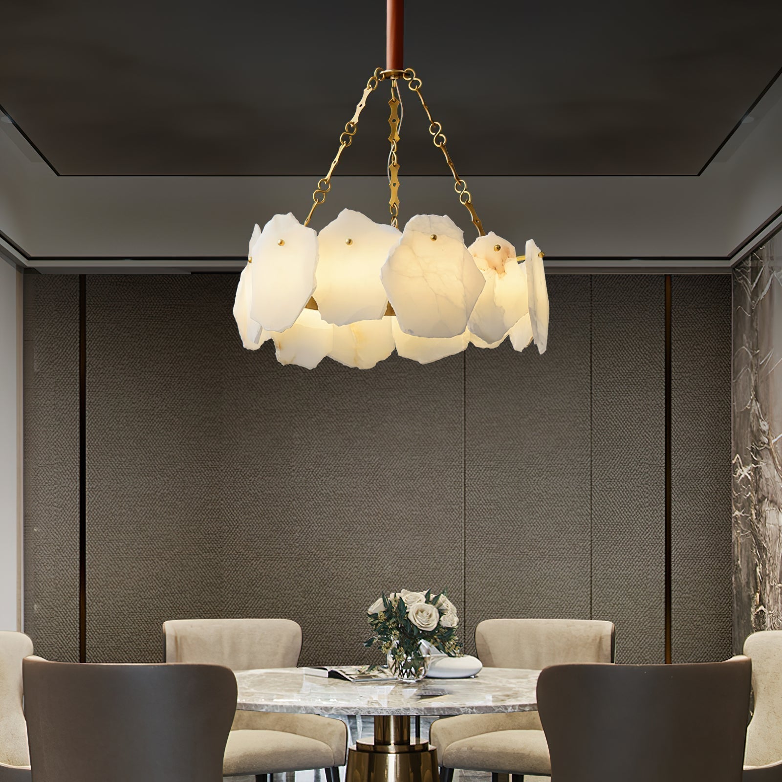 Alora Postmodern Luxury Round Brass Marble Chandelier - Letslighting