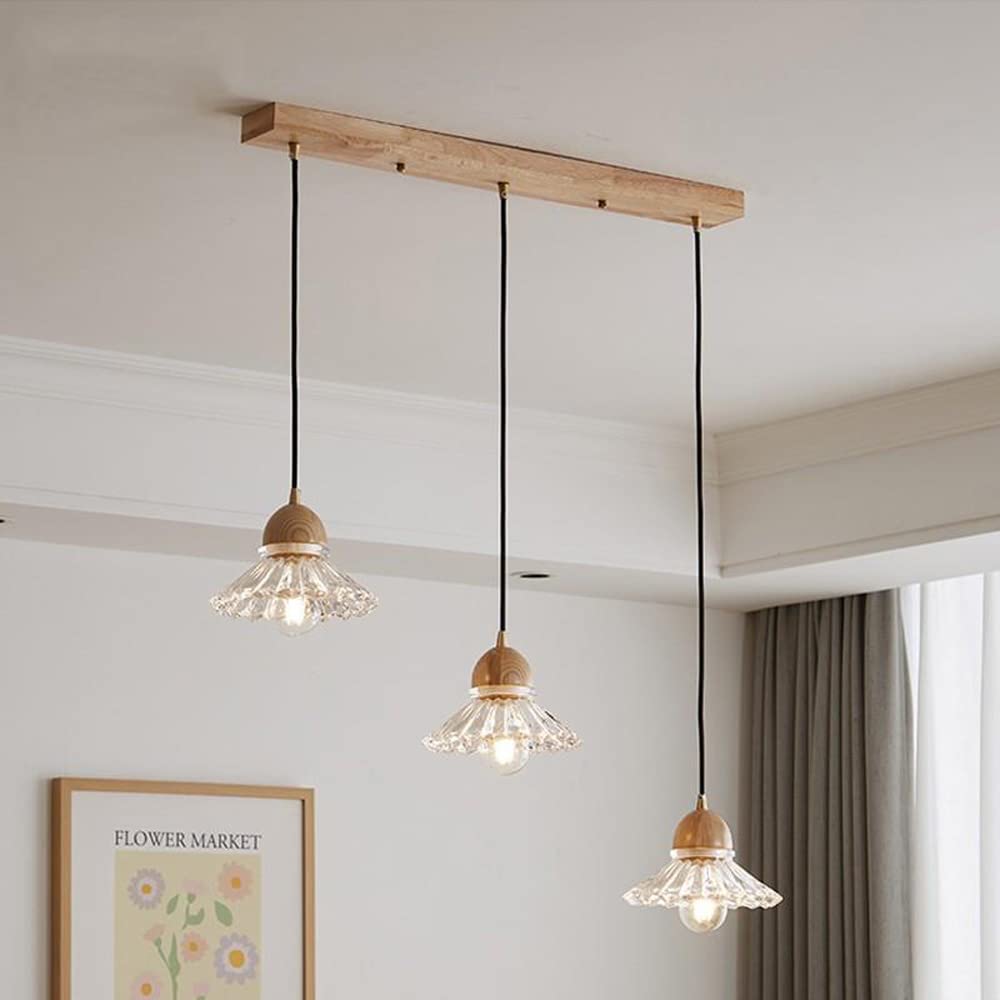Valentina Retro Holz Pendelleuchte Glas Schlafzimmer/Wohnzimmer/Esszimmer