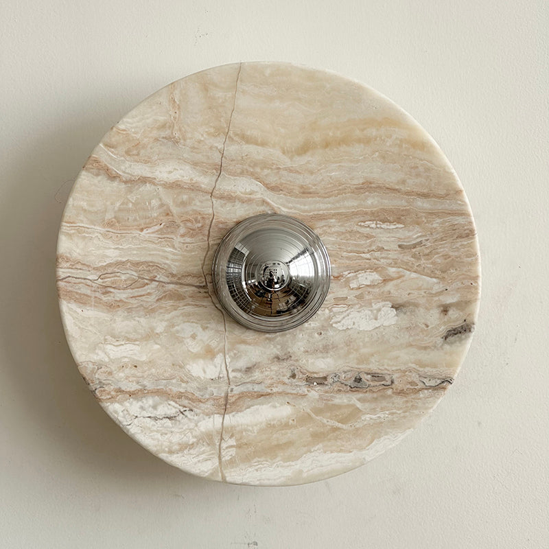 Zeno Modern Minimalist Round Chrome Marble Metal Wall Sconce - Letslighting