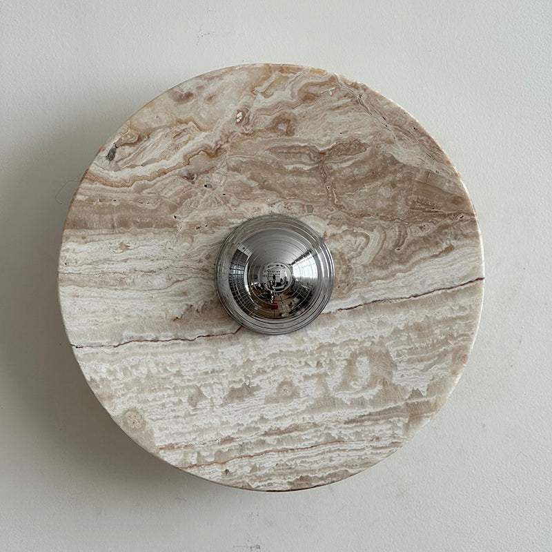 Zeno Modern Minimalist Round Chrome Marble Metal Wall Sconce - Letslighting