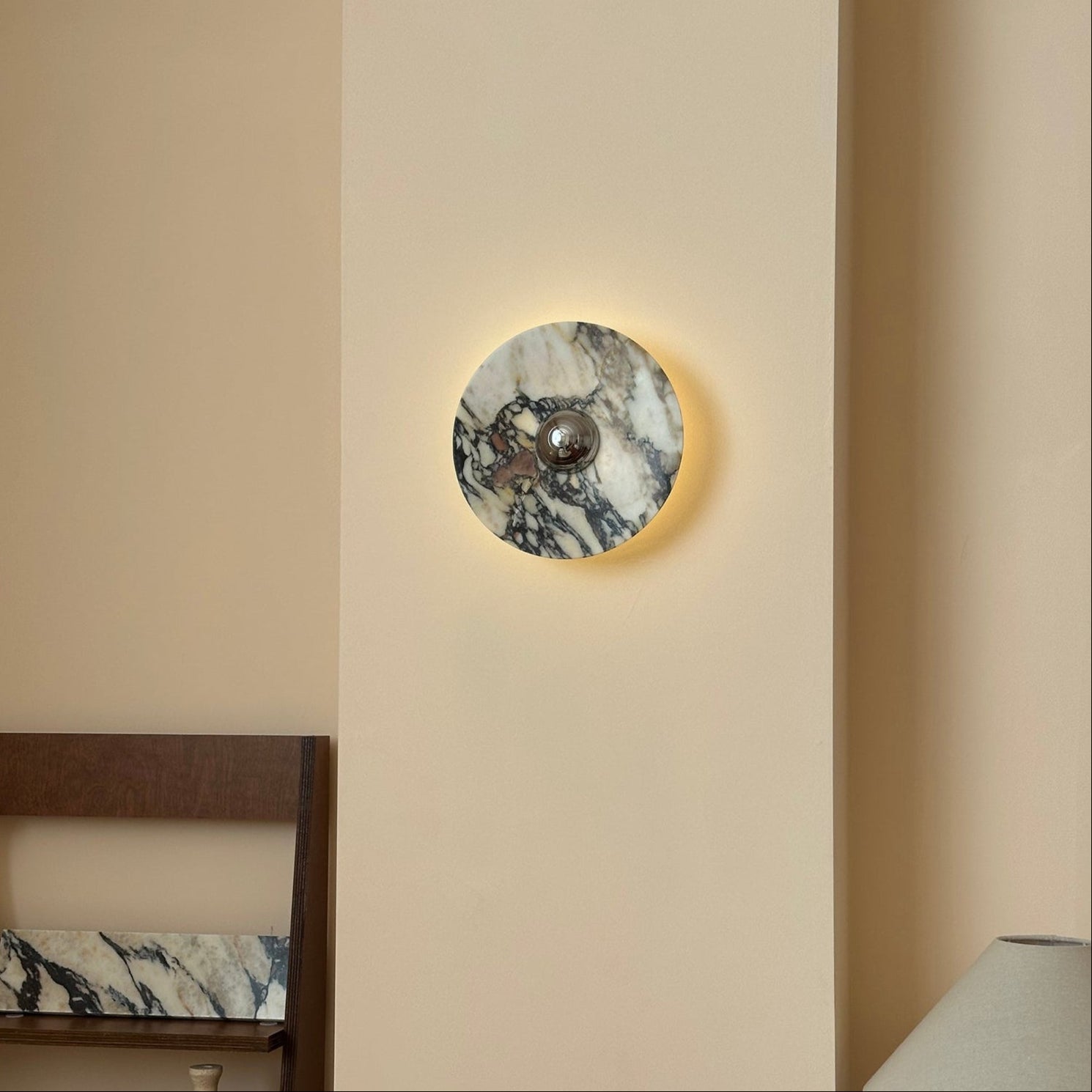 Zeno Modern Minimalist Round Chrome Marble Metal Wall Sconce - Letslighting