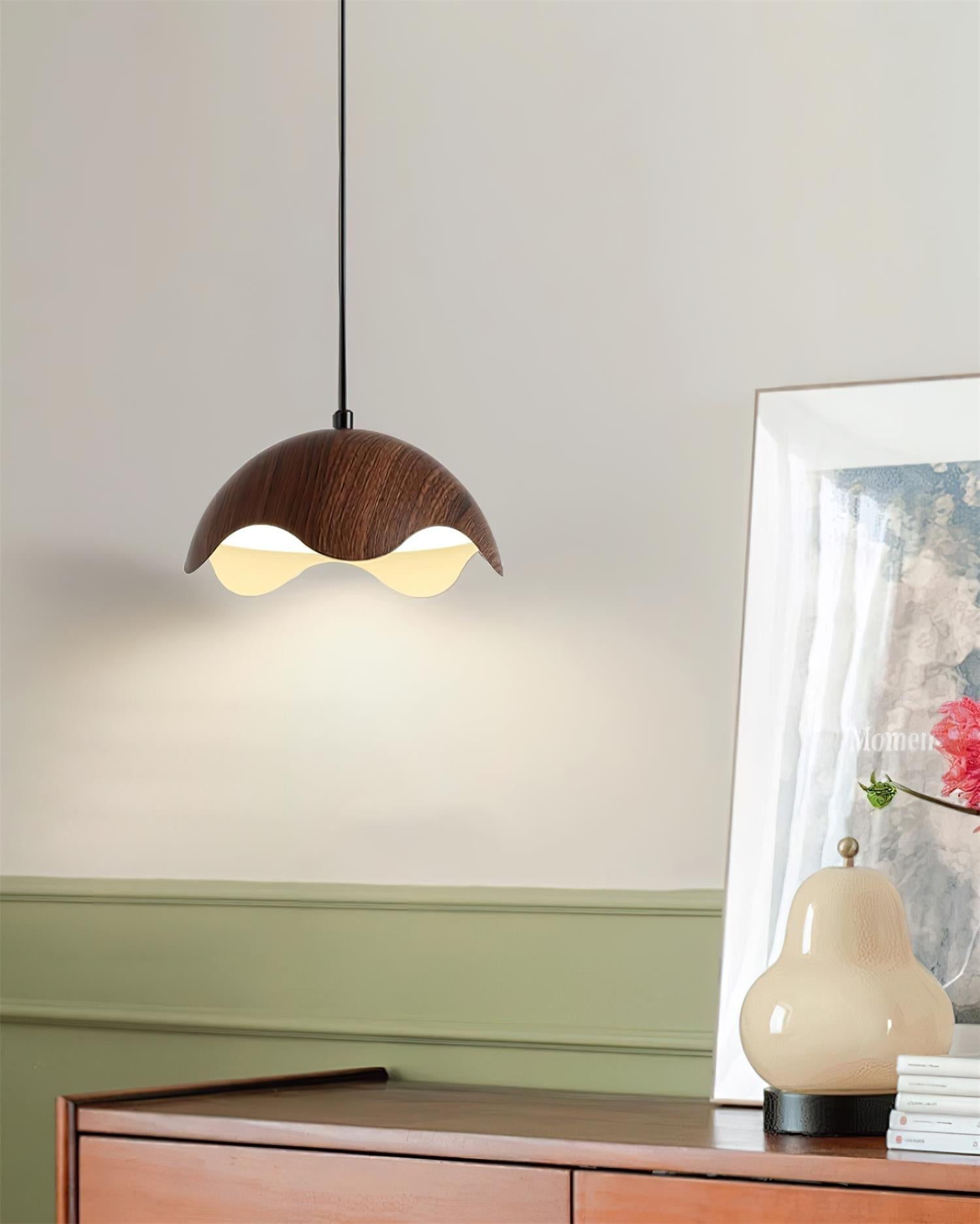Pendelleuchte Holzmaserung Metallschirm Minimalistisch-Letslighting