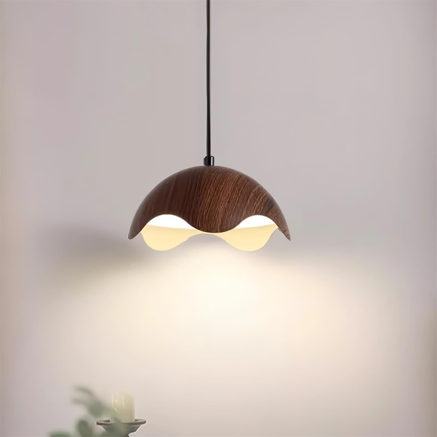 Pendelleuchte Holzmaserung Metallschirm Minimalistisch-Letslighting