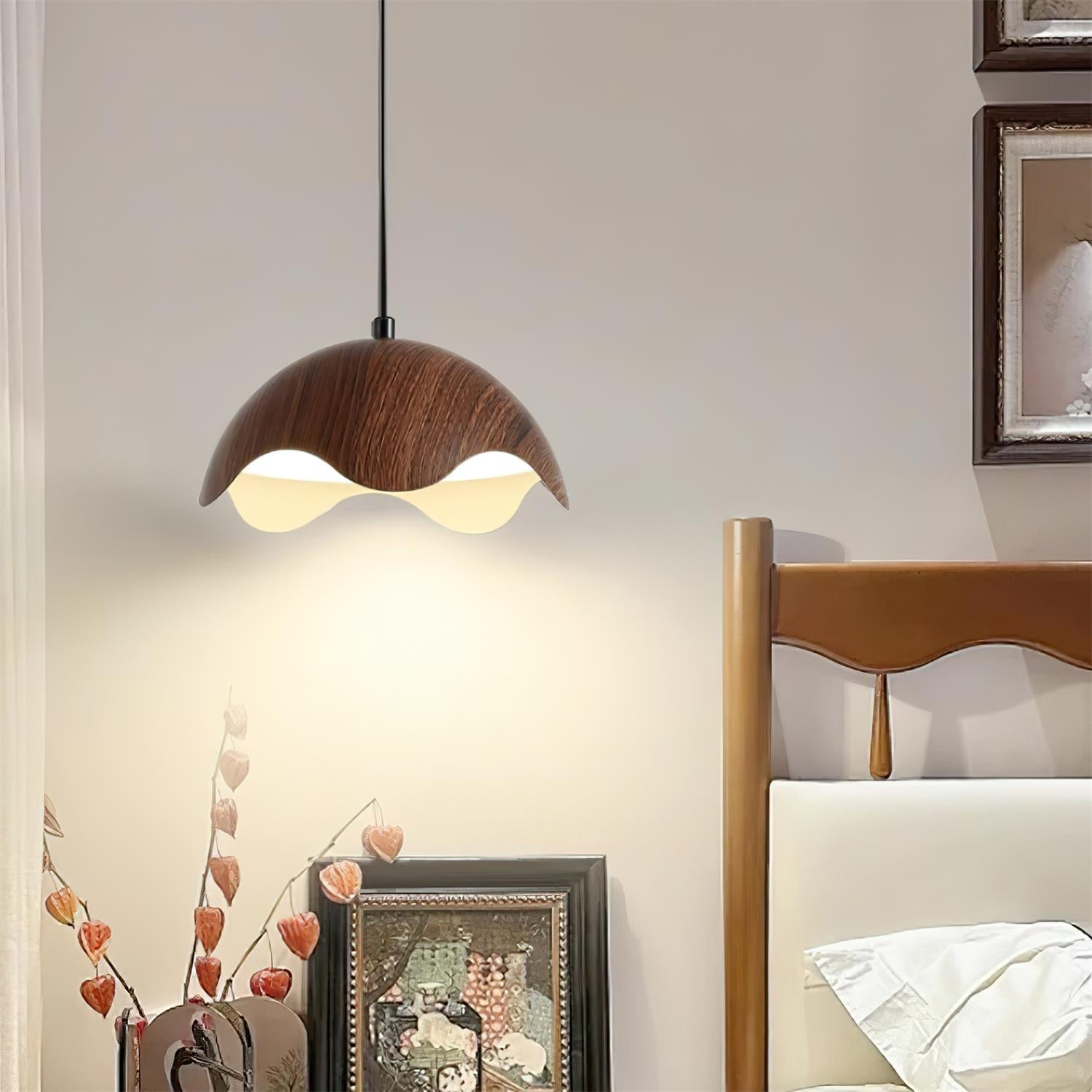Pendelleuchte Holzmaserung Metallschirm Minimalistisch-Letslighting