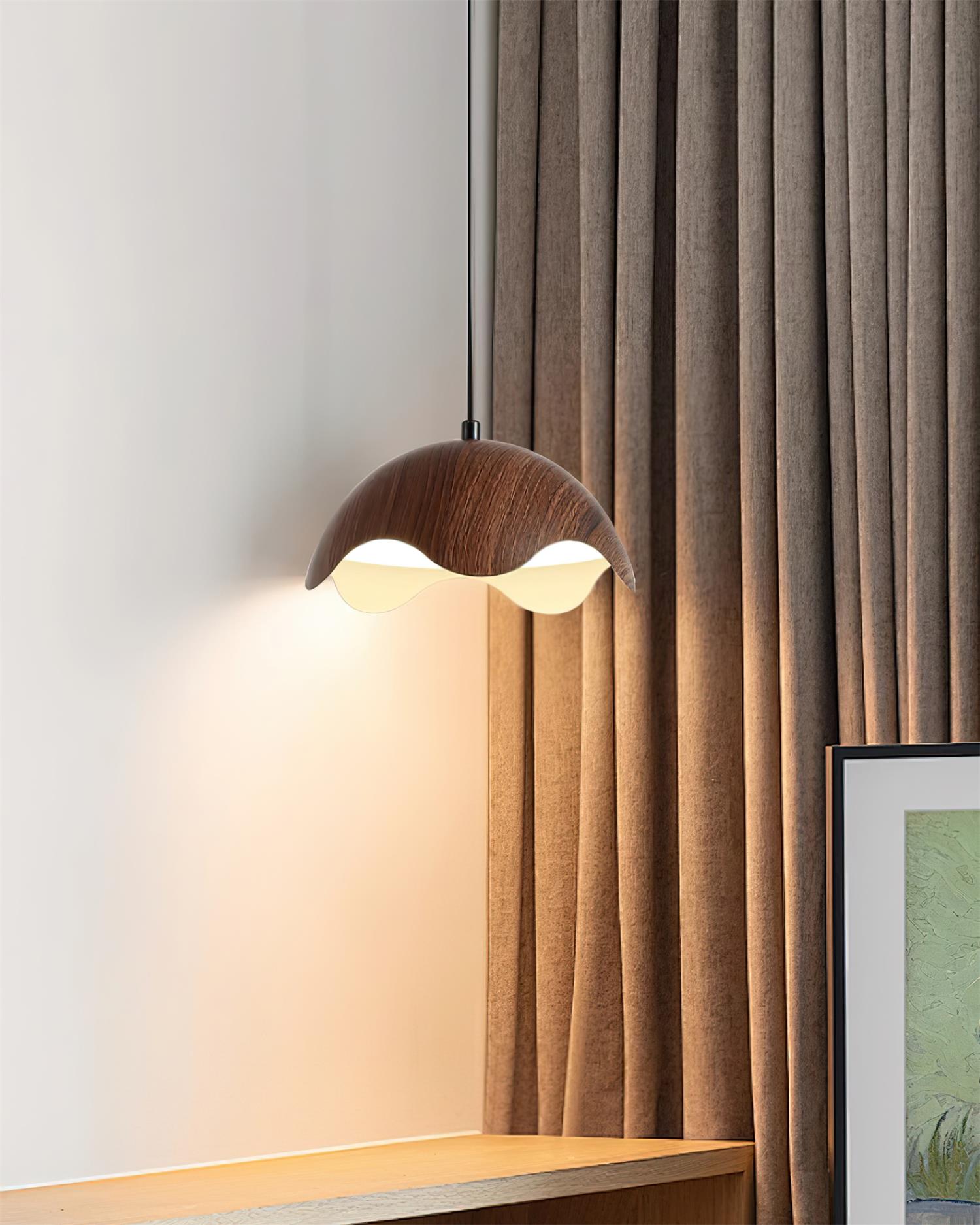 Pendelleuchte Holzmaserung Metallschirm Minimalistisch-Letslighting