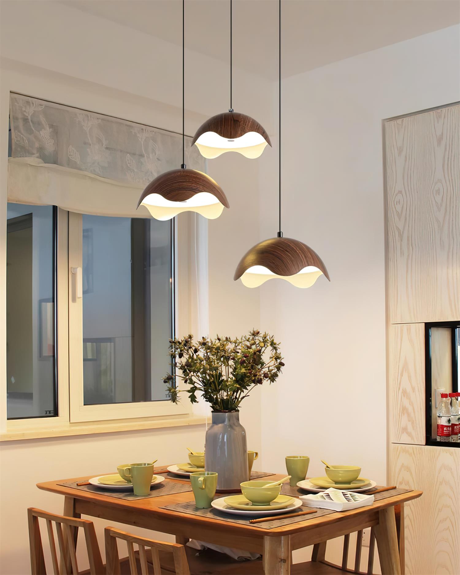 Pendelleuchte Holzmaserung Metallschirm Minimalistisch-Letslighting