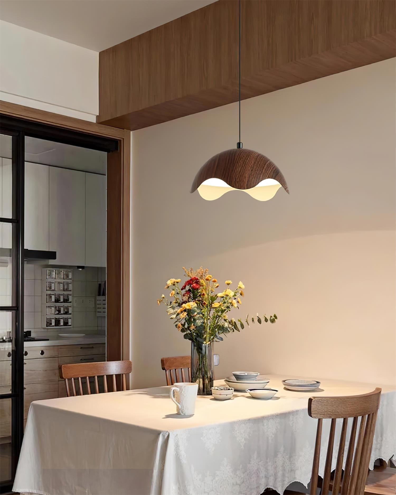 Pendelleuchte Holzmaserung Metallschirm Minimalistisch-Letslighting