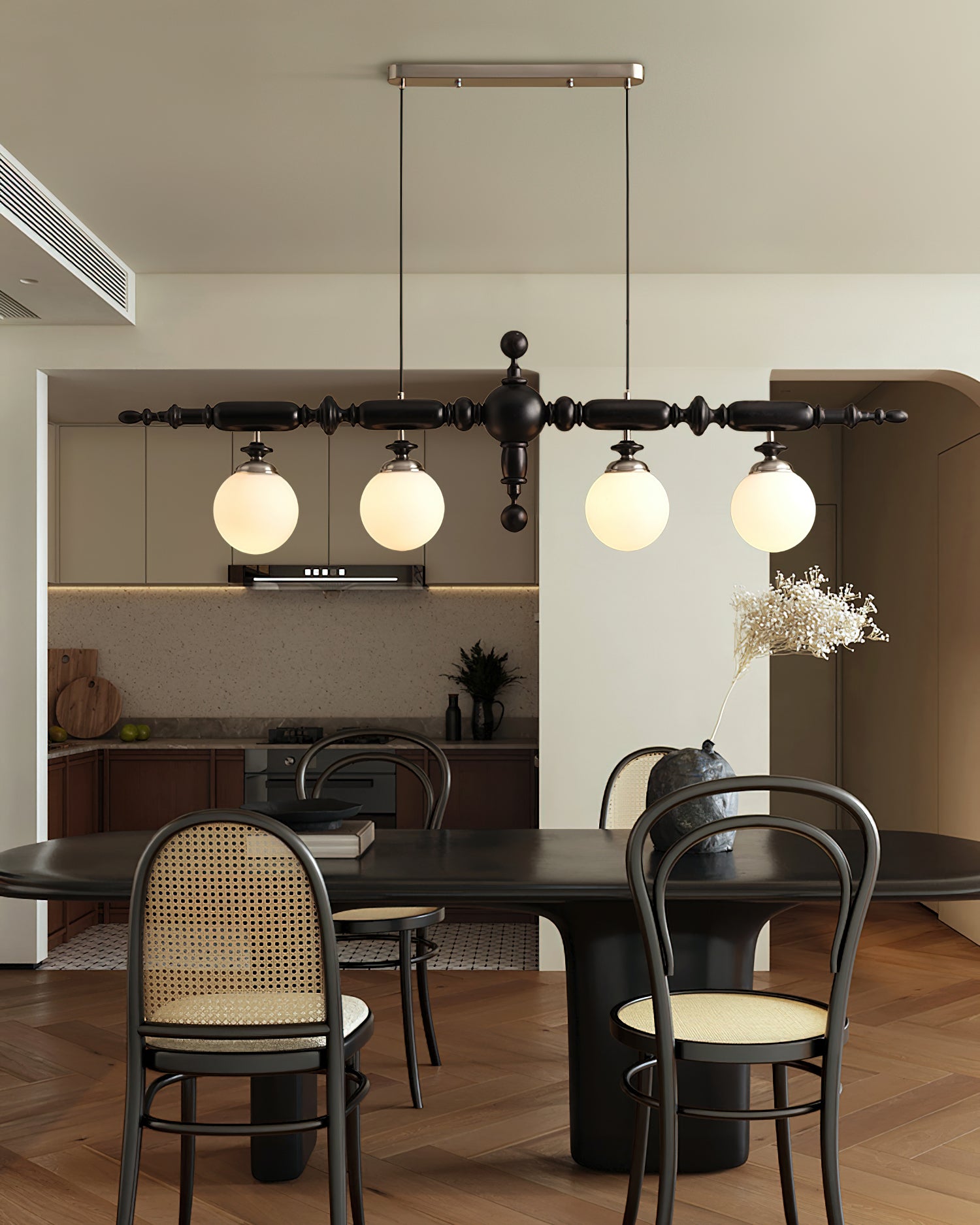 Isilira Klassische Lineare Pendelleuchte aus Holz und Glas-Letslighting