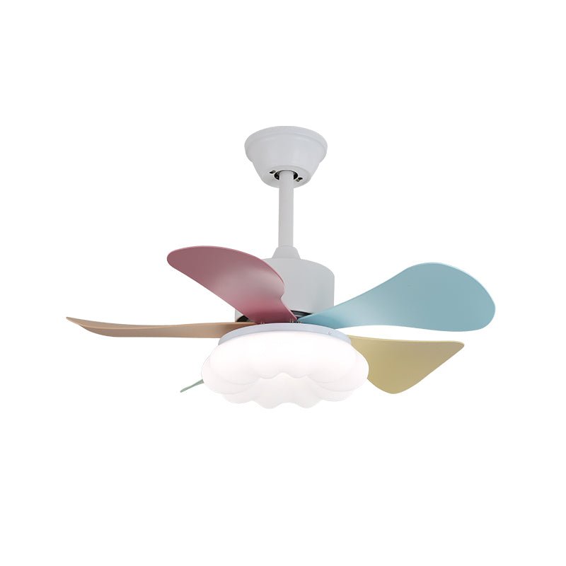 Liora Deckenventilator mit bunter Glasbeleuchtung, Gesamtansicht