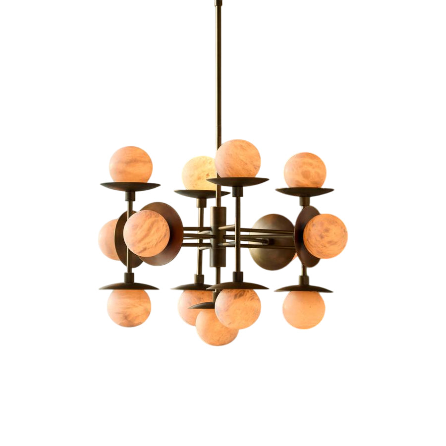 Xenon Vintage Industrial Brass Metal Alabaster Chandelier - Letslighting