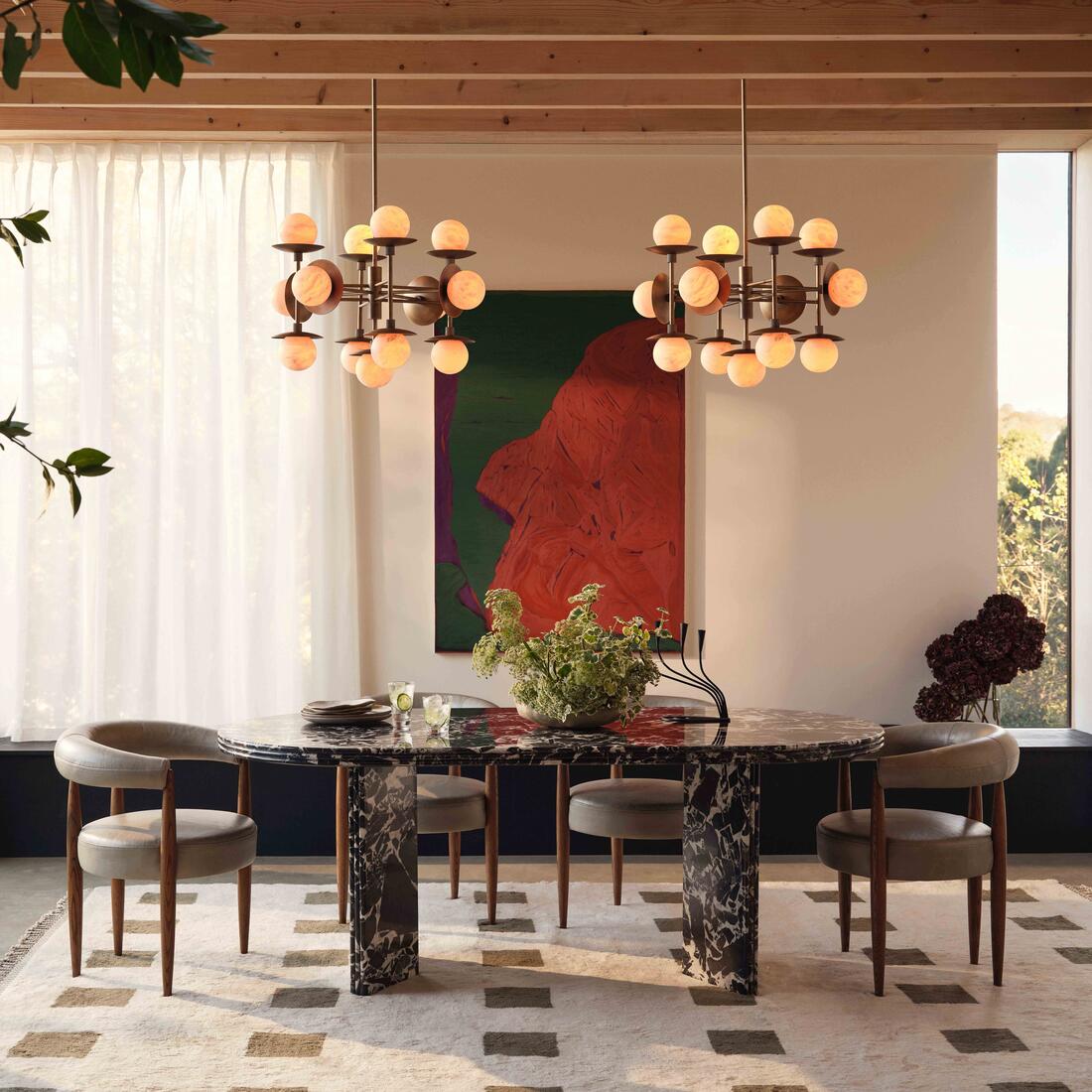 Xenon Vintage Industrial Brass Metal Alabaster Chandelier - Letslighting