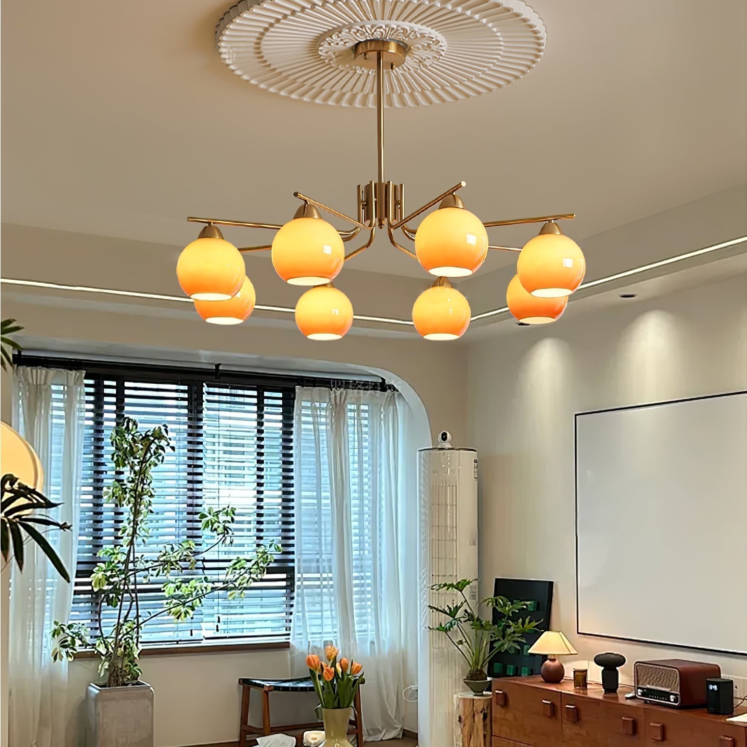 Lustra Kronleuchter Messing Karamell Globus Minimalist-Letslighting