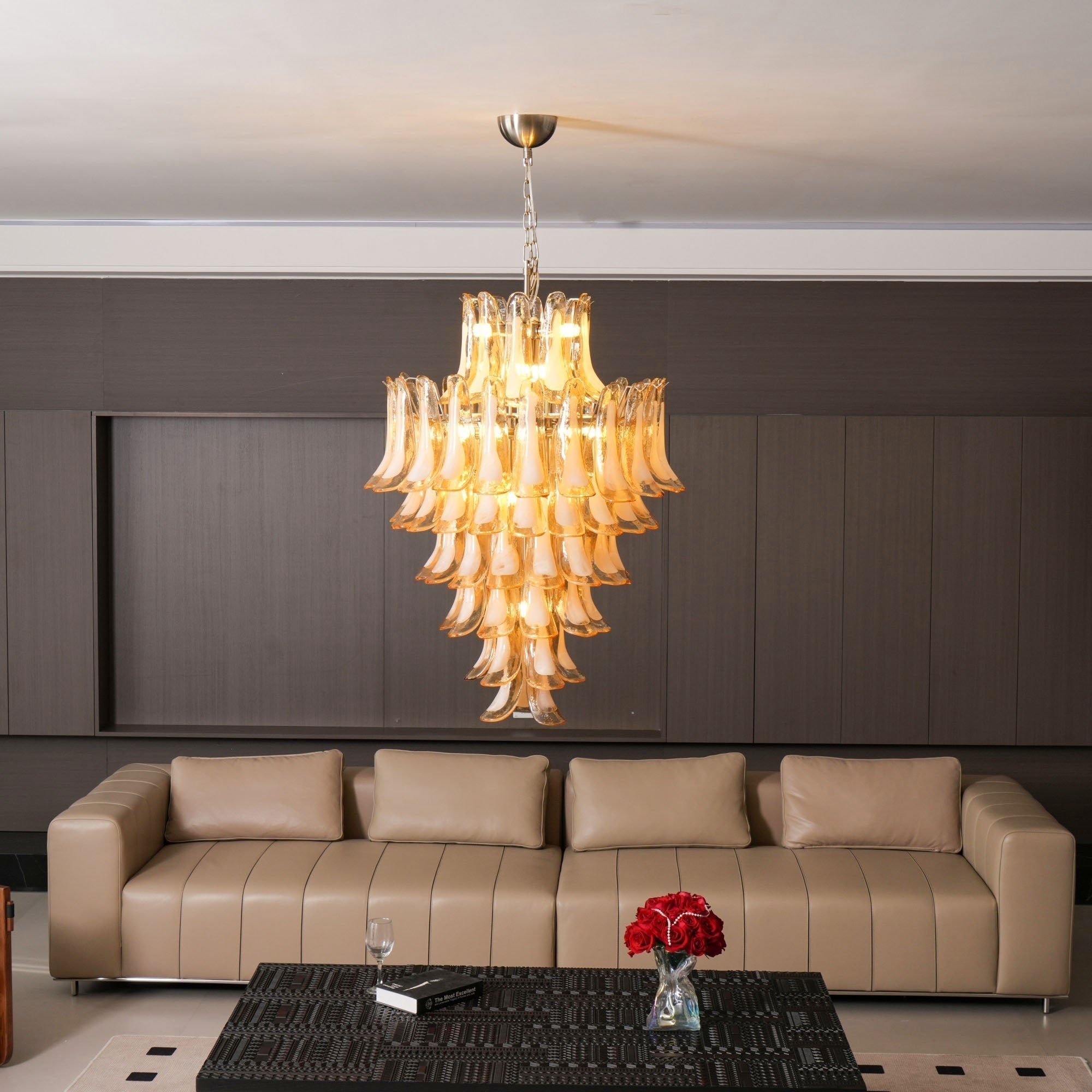 Zinc Postmodern Luxury Petal Glass Metal Chandelier - Letslighting