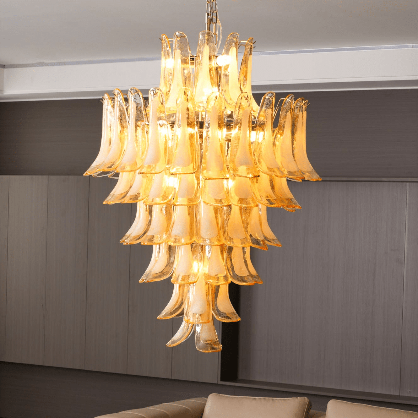 Aurora Chandelier Amber Murano Glass Petal Layered Luxury - Neutralighting