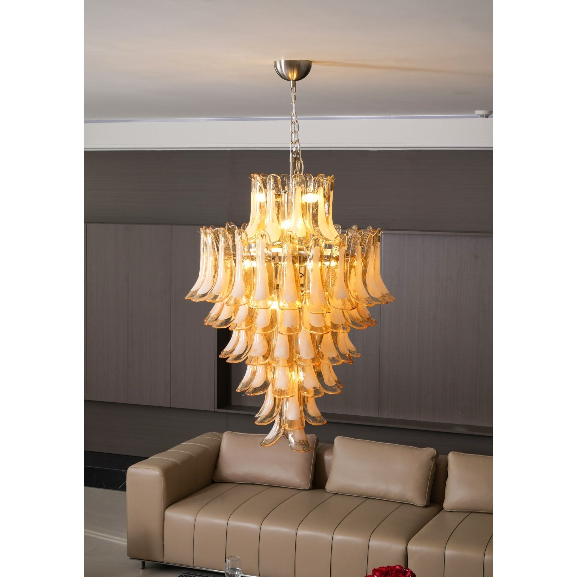 Aurora Chandelier Amber Murano Glass Petal Layered Luxury - Neutralighting