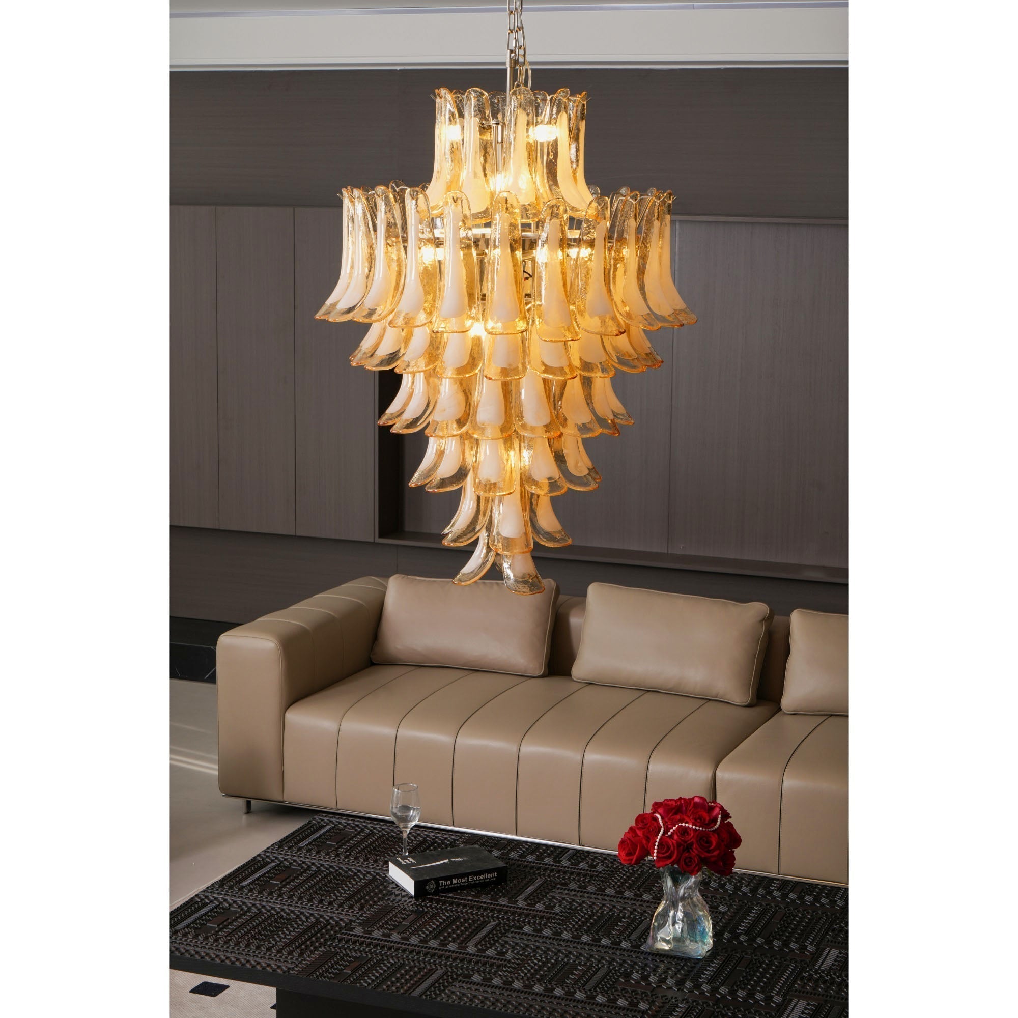 Aurora Chandelier Amber Murano Glass Petal Layered Luxury - Neutralighting