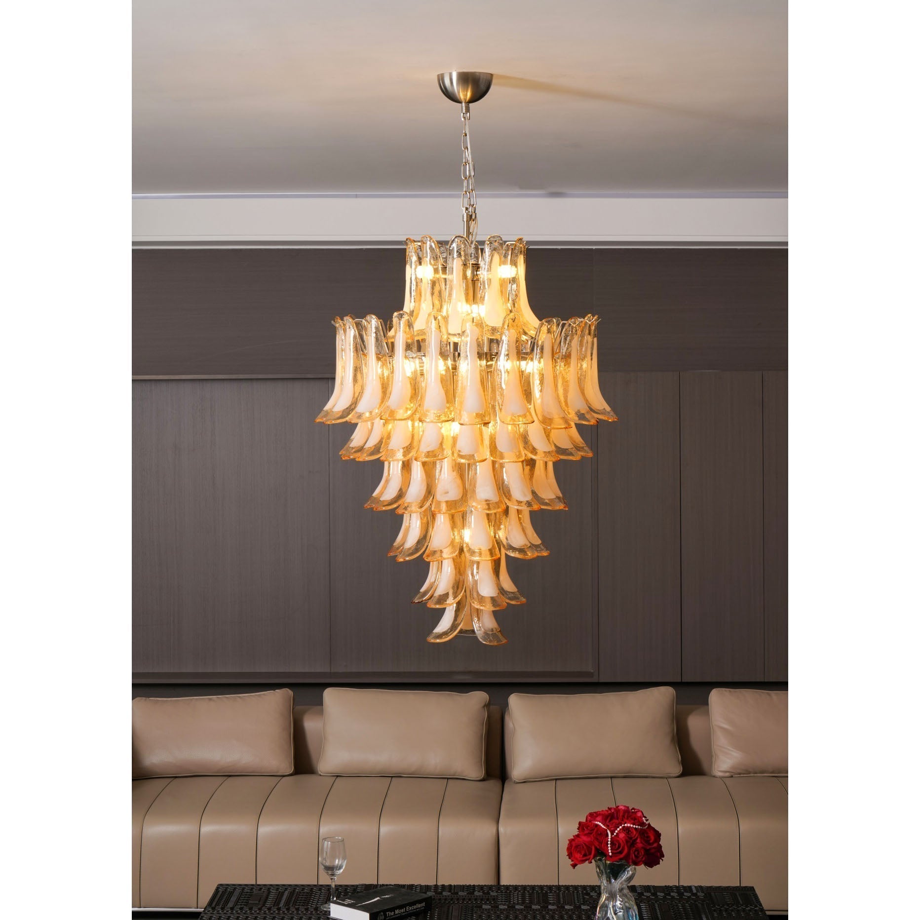 Zinc Postmodern Luxury Petal Glass Metal Chandelier - Letslighting
