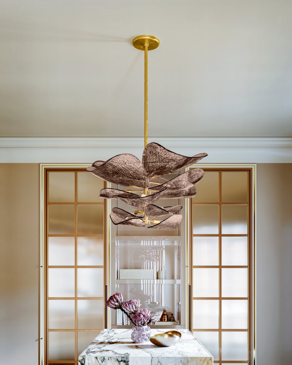 Aurora Chandelier Cardiff Piastra Glass Petal Layered Bronze - Neutralighting