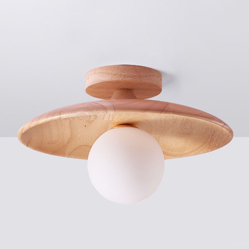 Arisha Modern LED Deckenleuchte Natur/Walnuss, Wohnzimmer, Glas Holz
