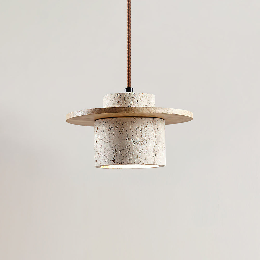 Ritta Pendant Light Travertine Cylinder Disc Wood - Letslighting