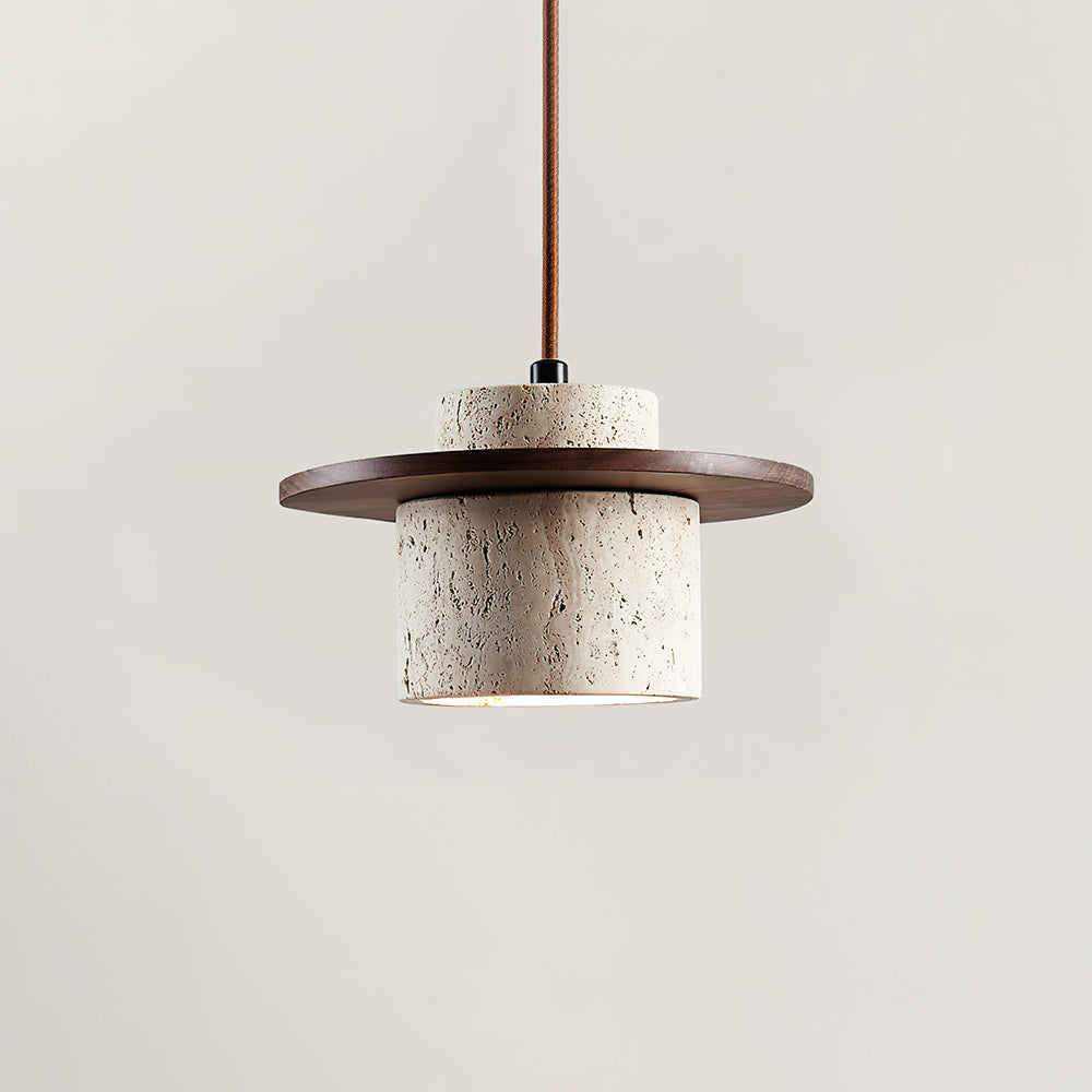 Ritta Pendant Light Travertine Cylinder Disc Wood - Letslighting