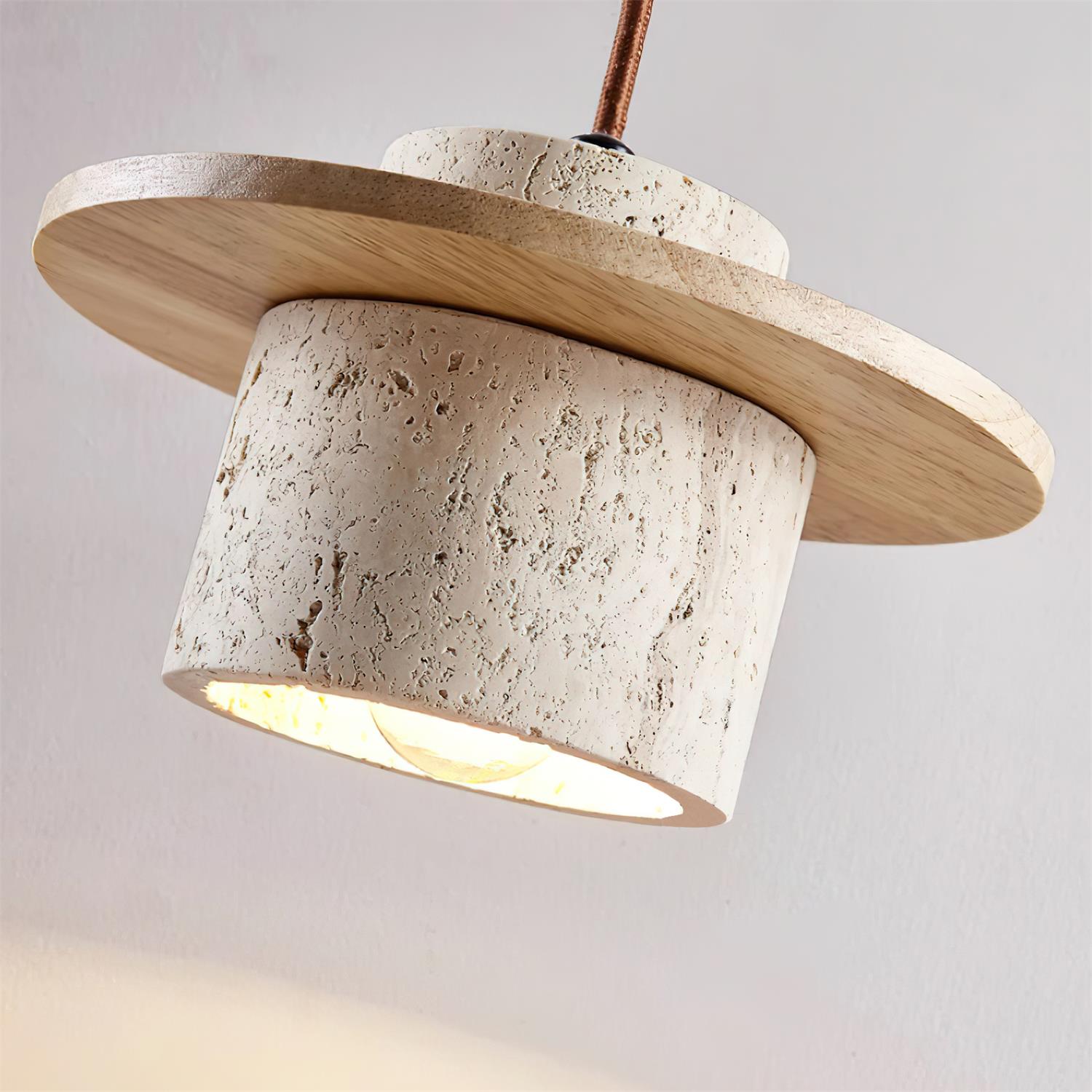 Ritta Pendant Light Travertine Cylinder Disc Wood - Letslighting