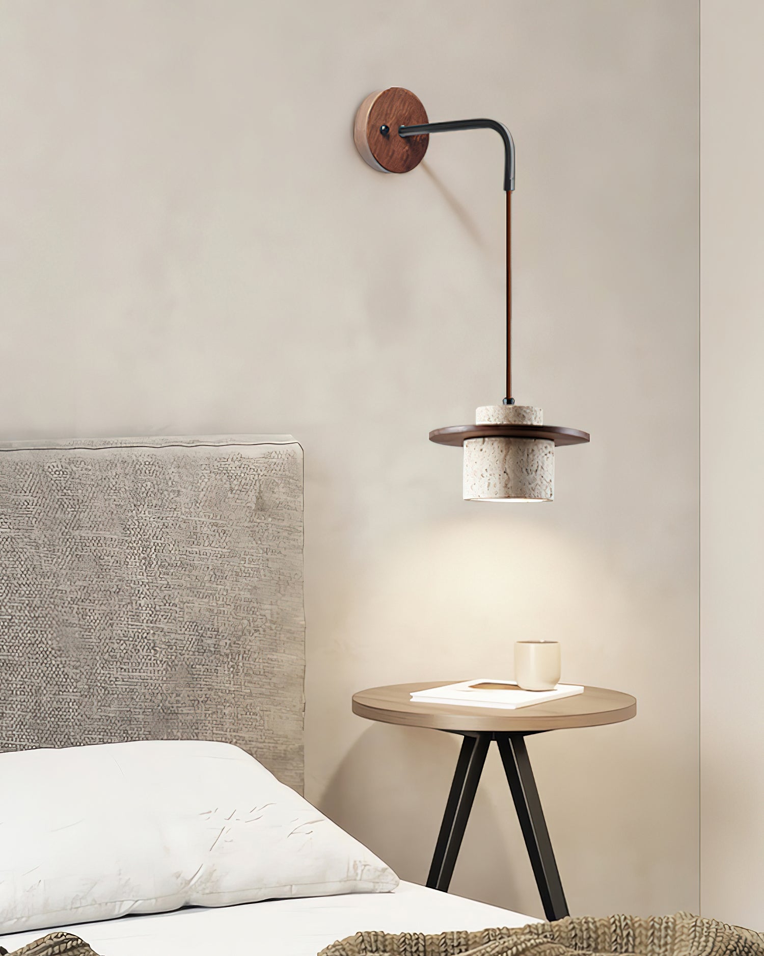 Ritta Wall Lamp Travertine Cylinder Walnut Wood - Letslighting