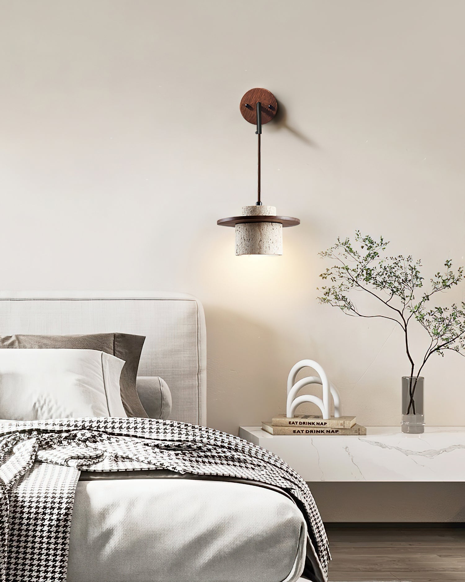 Ritta Wall Lamp Travertine Cylinder Walnut Wood - Letslighting