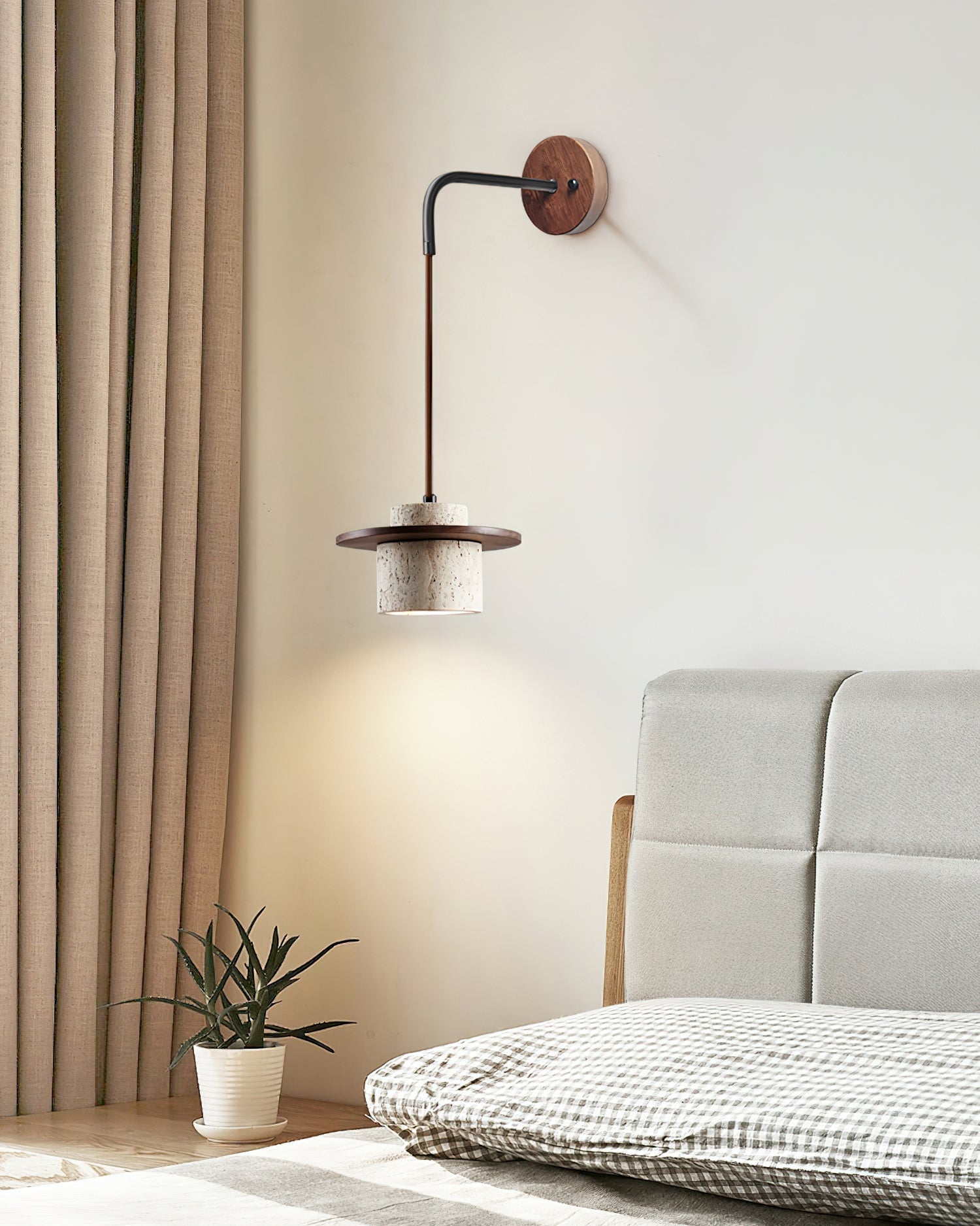 Ritta Wall Lamp Travertine Cylinder Walnut Wood - Letslighting