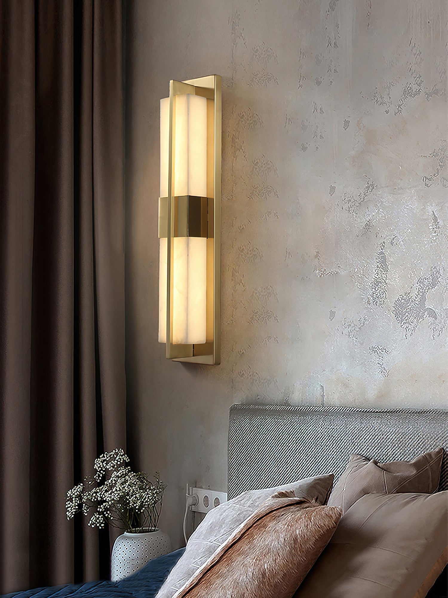 Yale LED Modern Minimalist Brass Alabaster Sconce Wall Lamp - Letslighting