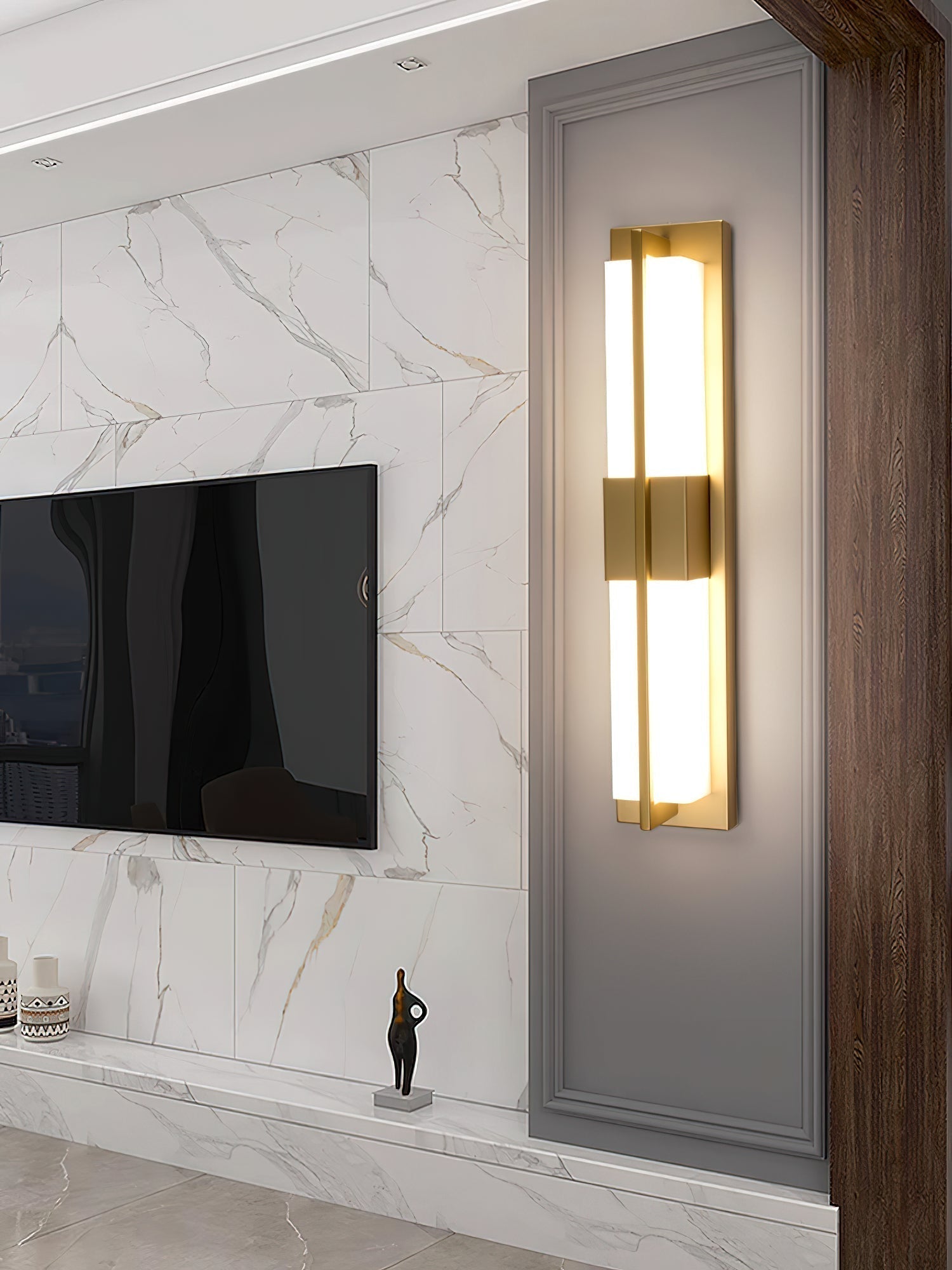 Yale LED Modern Minimalist Brass Alabaster Sconce Wall Lamp - Letslighting