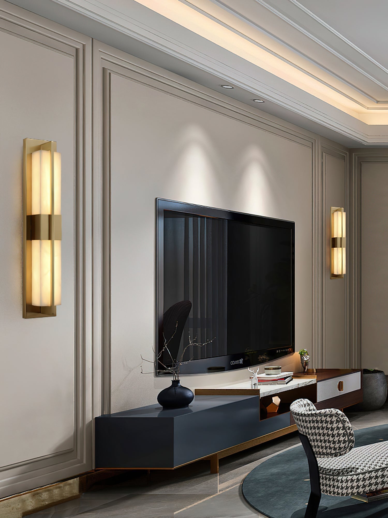 Yale LED Modern Minimalist Brass Alabaster Sconce Wall Lamp - Letslighting